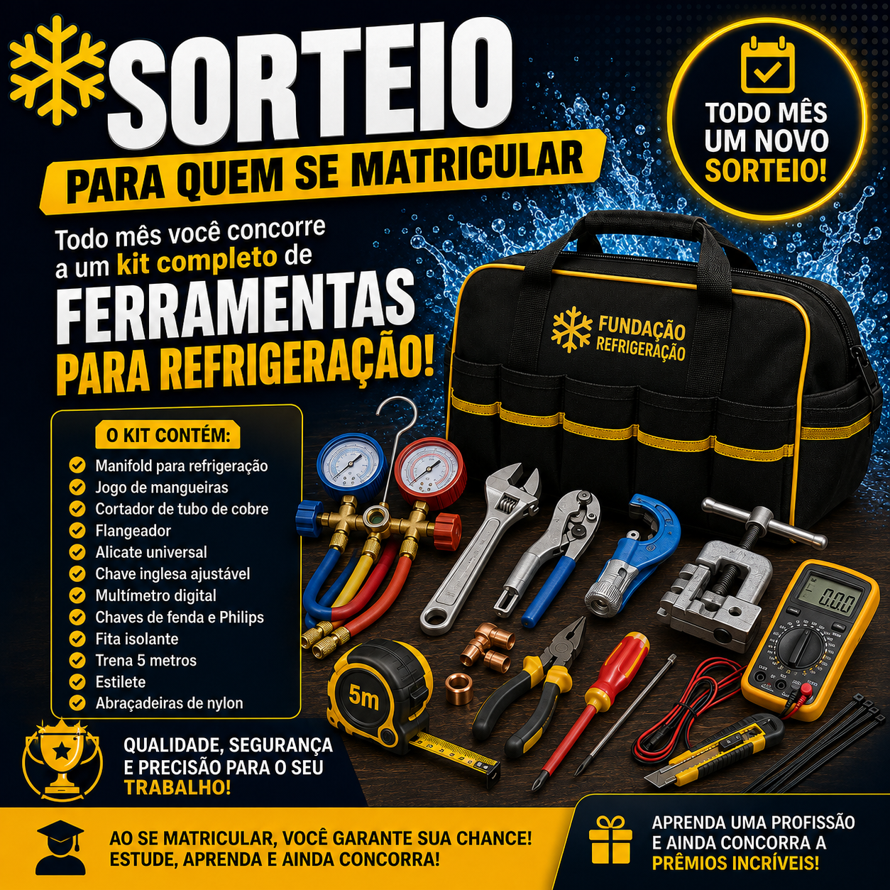 Sorteio mensal de kit de ferramentas profissionais de refrigeração