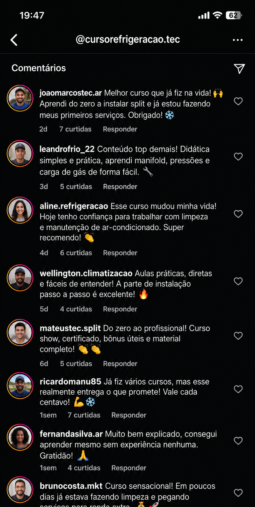 Comentários de alunos